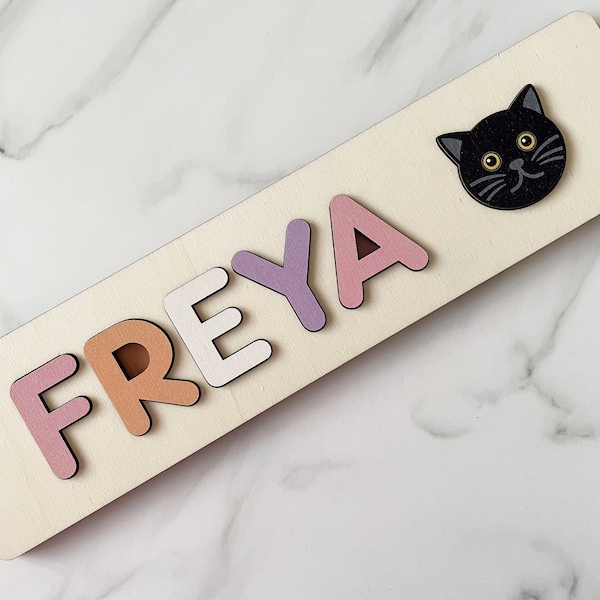 Black Cat Themed - Personalised Name Puzzle, Wood Baby Gift, Wooden Gift, wooden name puzzle. wooden jigsaw