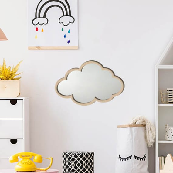 Cloud Shaped Wooden Kids Shatterproof Wall Mirror Kids Bedroom