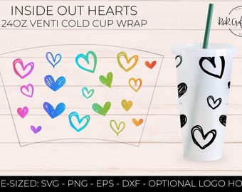 24oz Venti Cold Cup Inside Out Hearts Pattern - Full Wrap - Stampa SVG - Decalcomania in vinile - Stampa - Starbucks Cup - Cricut - PNG DXF Silhouette