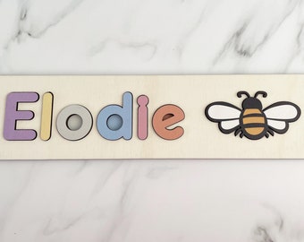 Bee Themed - Personalised Name Puzzle, Wood Baby Gift, Wooden Gift, wooden name puzzle. wooden jigsaw