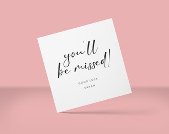 You'll Be Missed, Good Luck Card, Best of Luck, New Job Card, Personalised Farewell, On your New Adventure Card, With Love and Luck