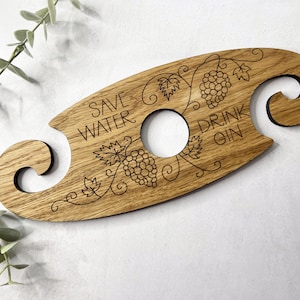 Save Water Drink Gin Caddy - Personalized Caddy - Wine Butler - Wood Wine Glass Holder - Housewarming - Hostess - Wedding - Valentines Day