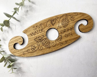 Save Water Drink Gin Caddy - Personalized Caddy - Wine Butler - Wood Wine Glass Holder - Housewarming - Hostess - Wedding - Valentines Day