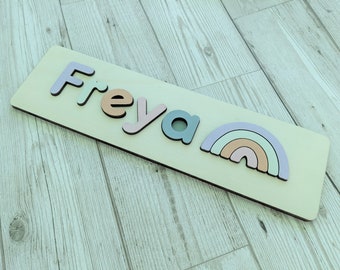 Arcobaleno - COLORI PASTELLO - Puzzle con nome personalizzato, regalo per bambini in legno, regalo in legno, regalo per bambini in legno, puzzle con nome in legno. puzzle di legno