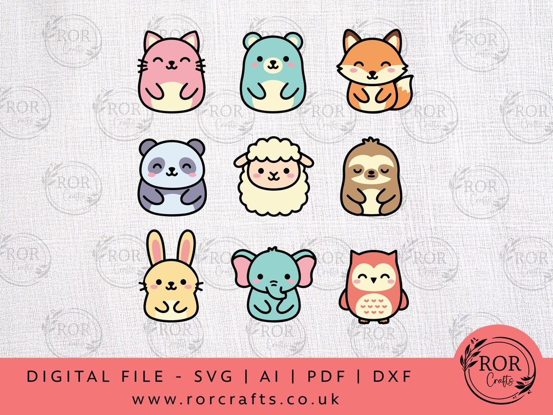 9 Cute Animals SVG Bundle | Kawaii Animal Clipart Set | Kids Nursery ...
