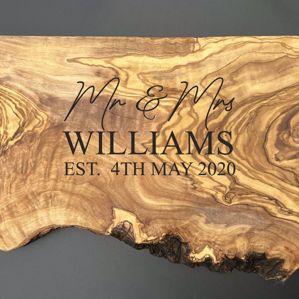 Personalised Olive Wood Chopping Board | Personalized Rustic Cheese Board | Wooden Wedding Anniversary Gift | Charcuterie Board | 5th Ann