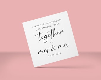First Year Anniversary Card as Mrs & Mrs with Date, Wife 1st Anniversary Card, First Anniversary Card For Girlfriend, 1st Anniversary Card
