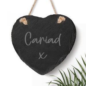 Coeur suspendu en ardoise galloise CARIAD - coeur d'amour - signalisation - décoration - pendaison de crémaillère - pays de Galles -