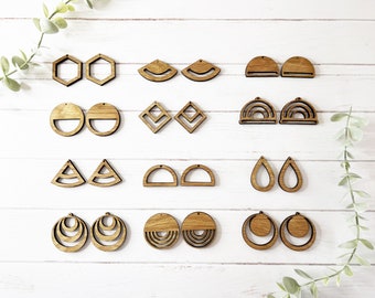 Macramé blanco oorbellen eikenhouten blanks, 17 opties, volledig aanpasbaar, afgewerkte houten oorbellen. Blanco sieraden: maak je eigen custom