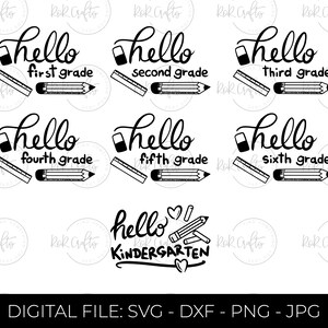 Hello School Bundle SVG, Back to School SVG, Teacher svg, School, School Shirt for Kids svg, Kids Shirt svg, hand-lettered, Cut File Cricut