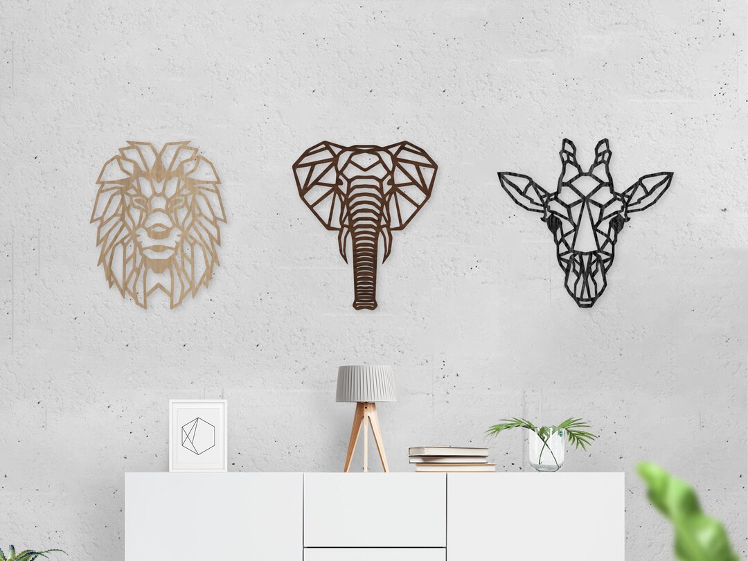 Safari Themed Wall Decor Art Wooden Geometric Nursery Elephant Lion