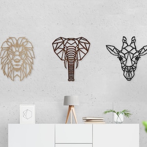 Safari Themed Wall Decor Art Wooden Geometric - Nursery - Elephant - Lion - Giraffe - Africa - Wall Decor - Wall Art - Animals