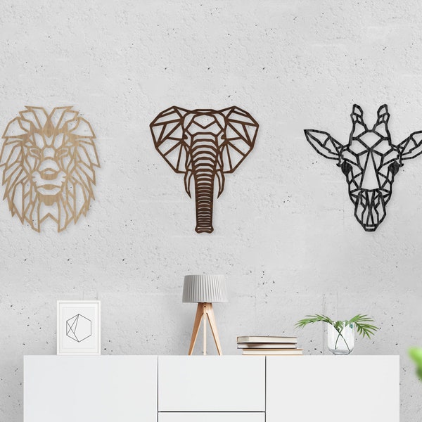 Safari Themed Wall Decor Art Wooden Geometric - Nursery - Elephant - Lion - Giraffe - Africa - Wall Decor - Wall Art - Animals