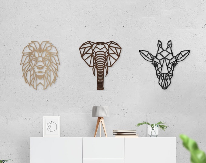 Safari Themed Wall Decor Art Wooden Geometric - Nursery - Elephant - Lion - Giraffe - Africa - Wall Decor - Wall Art - Animals