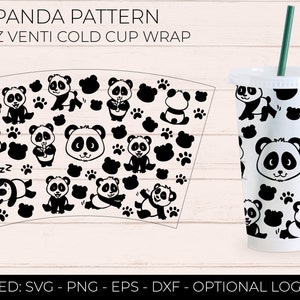 Padrão Panda Venti Cold Cup 24 onças - Envoltório completo - Impressão SVG - Decalque de vinil - Impressão - Copo Starbucks - Cricut - Silhueta PNG DXF