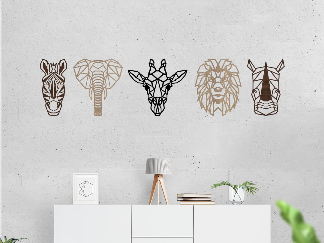 Set of 5 Safari Themed Wall Decor Art Wooden Geometric Etsy