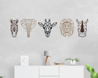 Set of 5 - Safari Themed Wall Decor Art Wooden Geometric - Nursery - Elephant - Lion - Giraffe - Africa - Wall Decor - Wall Art - Animals