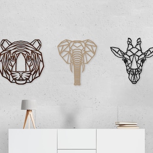 Safari Themed Wall Decor Art Wooden Geometric - Nursery - Elephant - Tiger - Giraffe - Africa - Wall Decor - Wall Art - Animals