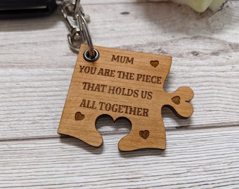 Mum You're the piece that holds us together - Personalised Wooden Keyring - Vintage - Wooden - Mother's Day Gift - Birthday Gift - Keyring