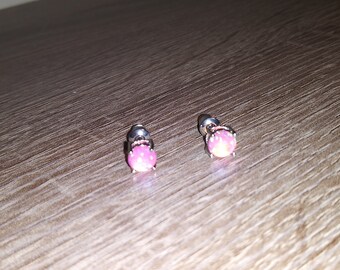 Pink Opal Earrings sterling silver