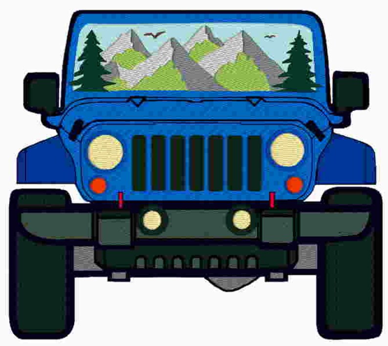 Medium Jeep Embroidery Pattern With Mountains in Windshield Etsy