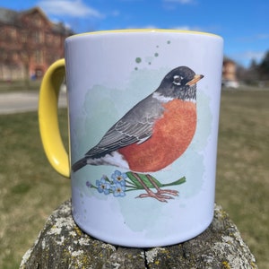 American Robin Mug, North America Bird Printed Mug, Bird Watcher Gift, Cool Watercolor Ceramic Mug, American Robin Mug for Nature Lovers