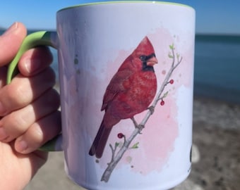 Kardinal Becher, Roter Vogel Keramikbecher, Naturliebhaber Geschenk, Hinterhof Vogel Kaffeetasse, Männliche Kardinal Illustration, Vogelbeobachter Geschenk