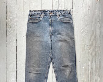 33x31 Vintage 70s Orange Tab Faded Indigo Levis Made in USA - Repaired