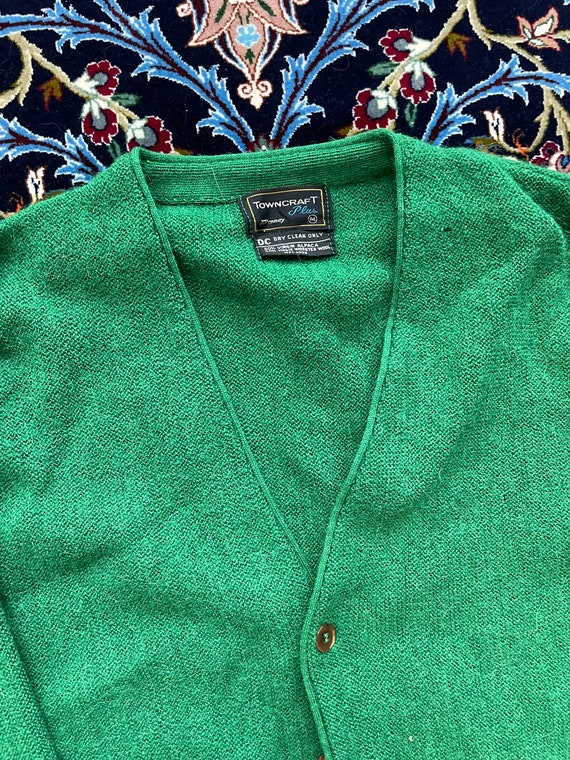 Med Vintage Green Knit Towncraft Cardigan - image 2