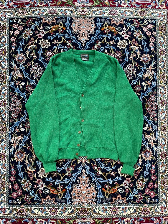 Med Vintage Green Knit Towncraft Cardigan - image 1