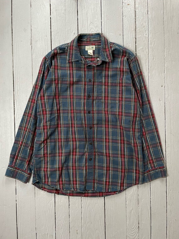 90s-00'S Vintage LLBean Long Sleeve Button-Down Check Shirt, Men's Size L cotton red type Vintage Second Hand