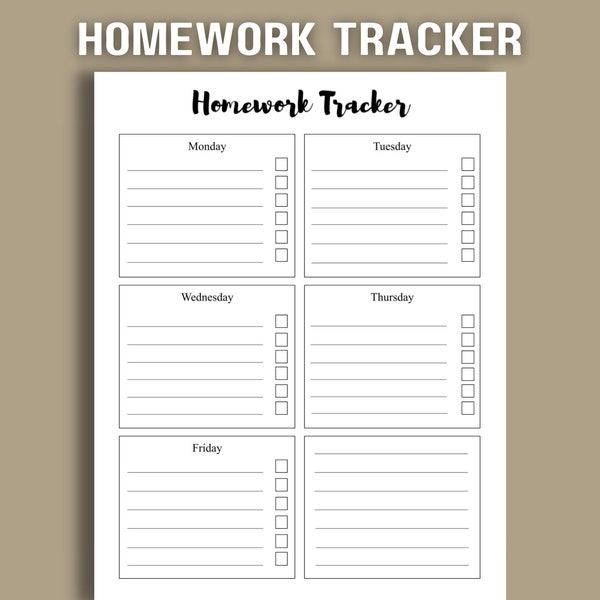Student Homework Planner | Weekly School Assignment Tracker | Study Log Schedule | 8.5x11in | Letter Size | Instant Download Printable PDF