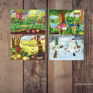 The 4 Seasons - Cartel infantil en DIN A3 de E.M. Ott-Heidmann hecho de papel reciclado