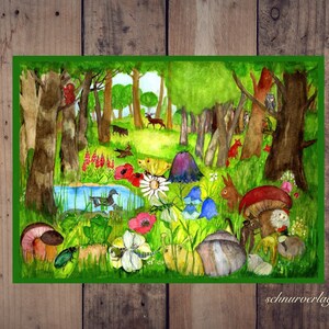Zwergenwald - Wandbild von E.M. Ott-Heidmann in DIN A3 aus Recyclingpapier