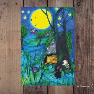 Postal NOCHE DE LUNA de E.M. Ott-Heidmann hecho con papel reciclado de cord publishers