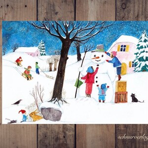 CONSTRUIRE UNE carte postale BONHOMME DE NEIGE par E.M. Ott-Heidmann en papier recyclé de Schnurverlag
