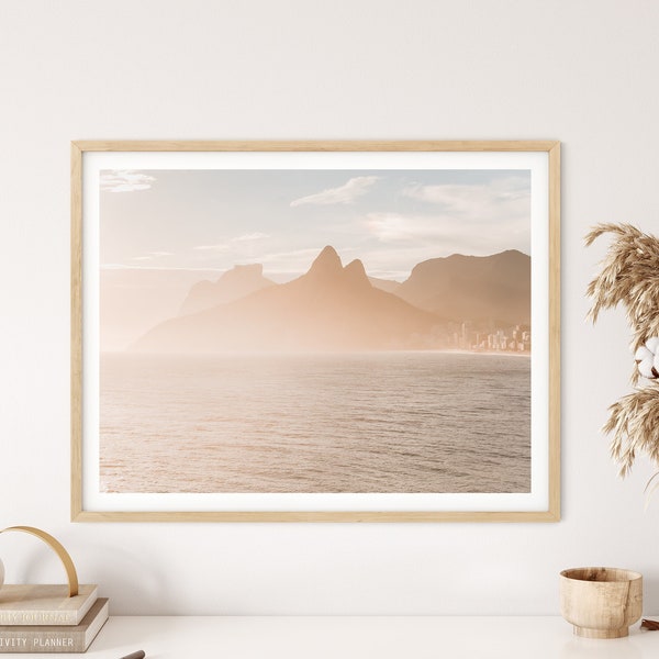 Rio De Janeiro Print, Brazil Travel Print, Brazil Photography Poster, Mountains and Ocean Print, Beige Wall Art, Landscape Travel Poster