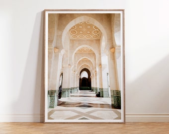 Impresión de arcos de puerta de Marruecos, fotografía de viaje a Casablanca, póster de arquitectura neutra, decoración bohemia moderna para el hogar, arte mural bohemio