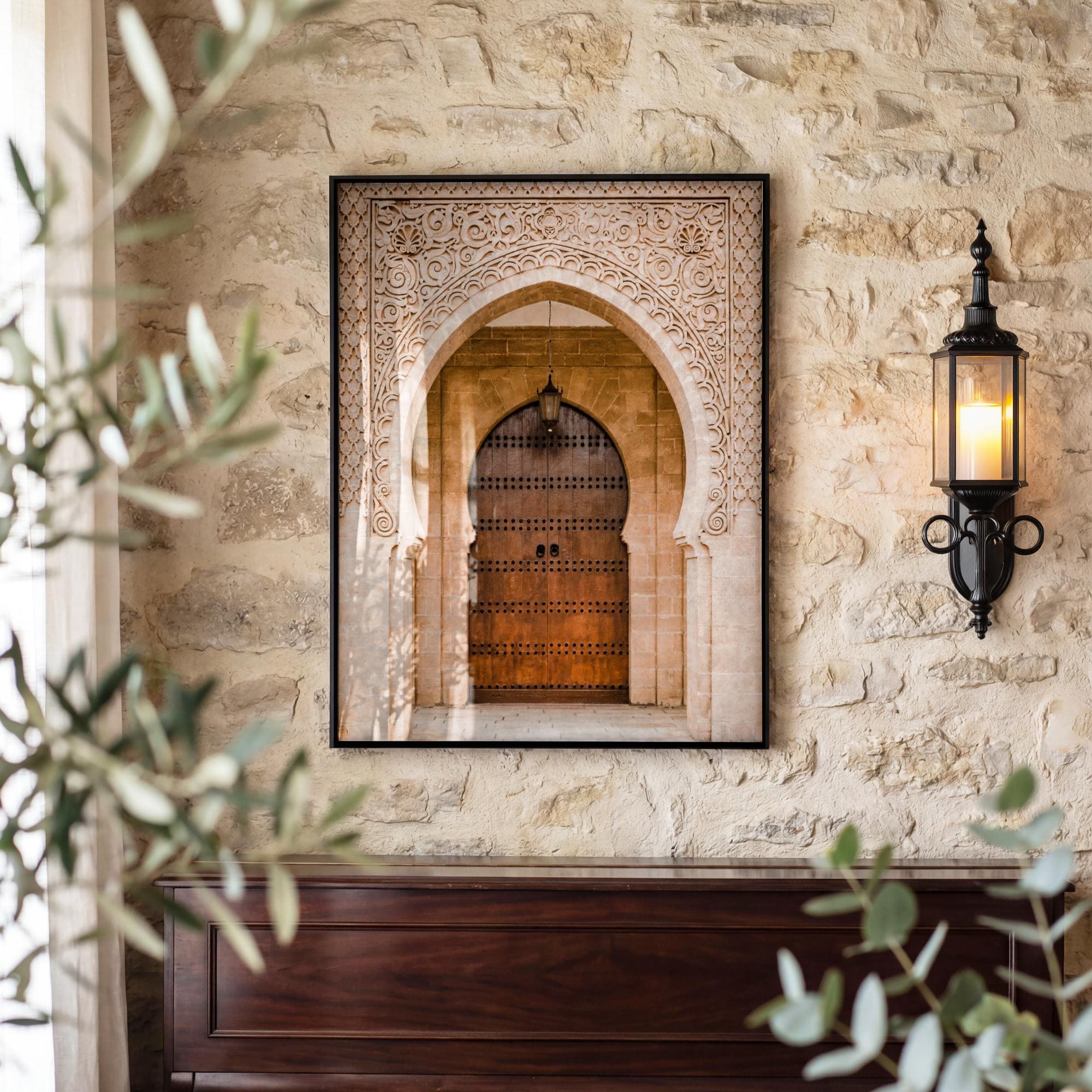Moroccan Door Arch Print, Beige Boho Wall Art, Bohemian Art Print