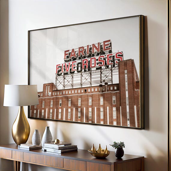 Montreal Print: Farine Five Roses Landmark Photography, Industrial Wall Art, Midcentury Modern Home, Canadian Vintage Poster, Quebec Print