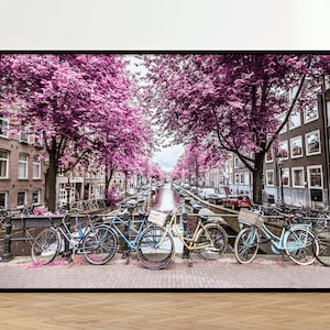 Dutch Wall Art, Spring in Amsterdam Print, Amsterdam Photography, Netherlands Bike Print, Spring Wall Art, Pink Wall Decor, Gift for Her