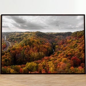 Impresión fotográfica de otoño, arte mural con paisaje otoñal, arte mural minimalista, decoración de bosque, decoración de cabañas, arte mural otoñal moderno, impresión de naturaleza