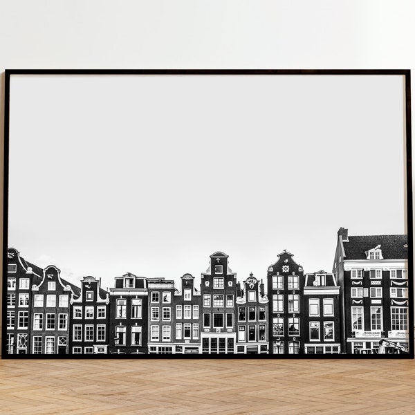 Amsterdam Houses Black and White Print, Netherlands Photography, Holland Wall Art, Amsterdam Gift, Minimalist Poster, City Architecture