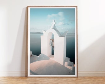 Santorini Church Bell Print, Greece Wall Art, Coastal Art Print, Coastal Wall Art, Travel Poster, Neutral Print, Landscape Photography