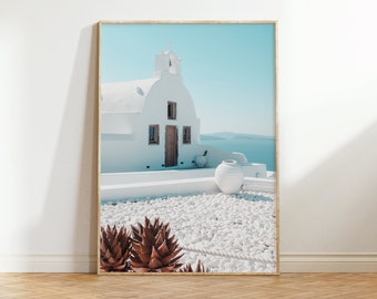 Santorini Photography Print, Greece Wall Art, Whitewashed Greek Architecture, Santorini Photo Travel Poster, Coastal Home Decor, Beach House