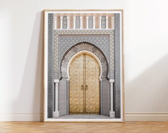 Impresión de arco de puerta dorado marroquí, arte mural bohemio exótico, impresiones neutras, impresión bohemia, fotografía de viajes, impresión de arquitectura árabe