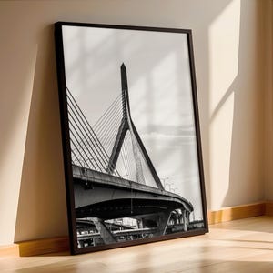 Trendy Boston Wall Art Print, Boston Bridge, Black and White Photo, Boston MA Travel Poster, Modern Art Print, Boston Gift, American Decor