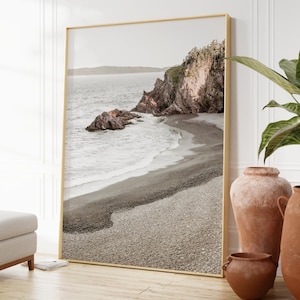Impresión de playa costera, arte mural costero, impresiones en beige neutro, impresión fotográfica de playa, impresiones de paisajes naturales, arte mural para baño, Costa Este