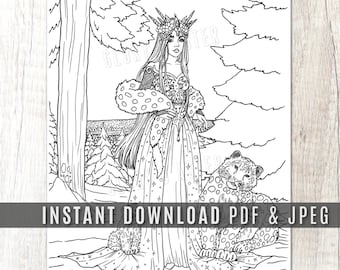 Snow Leopard Coloring Page - Printable Adult Coloring Page - Winter Color Page - Instant Download