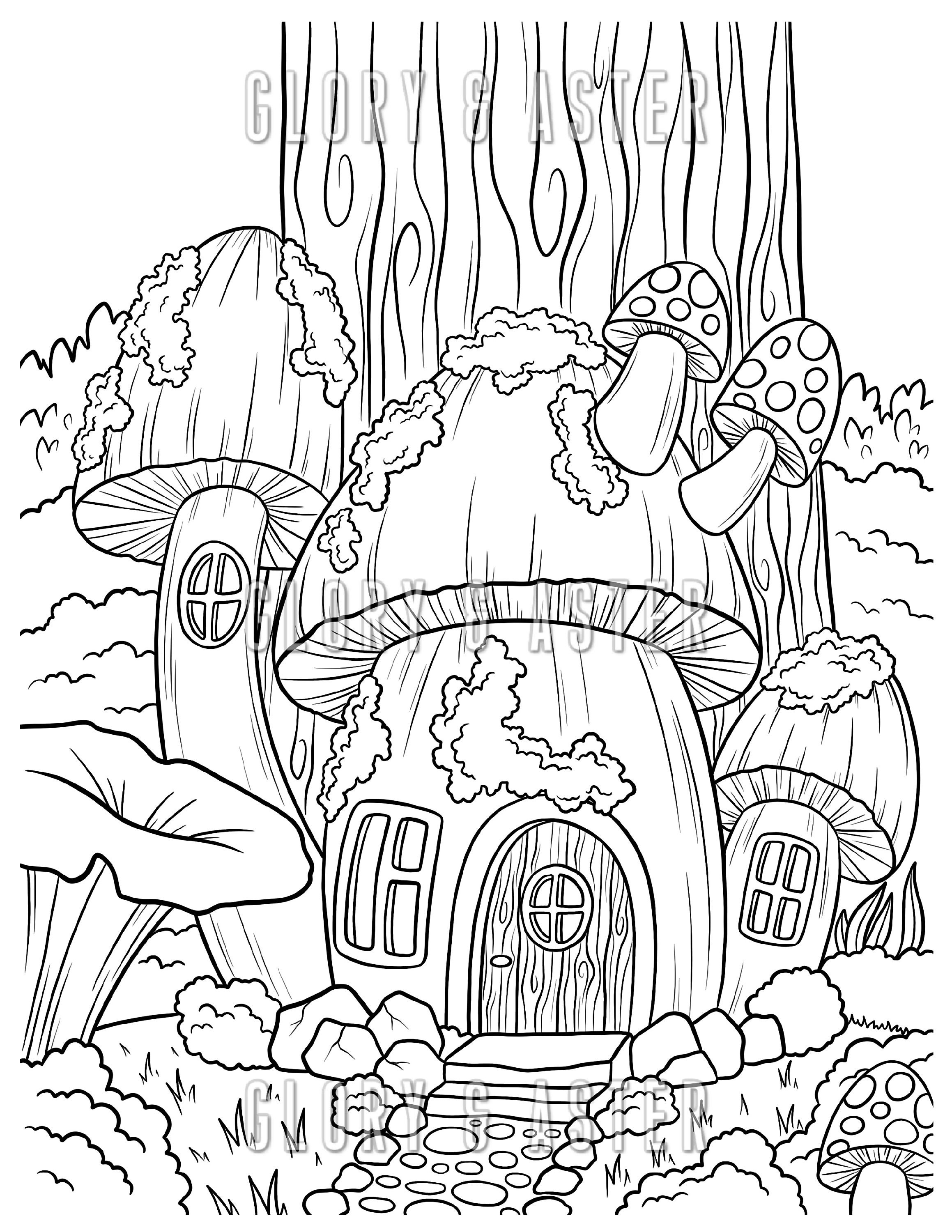 Fairy House Coloring Page Coloring Sheets Magic Mushroom Instant